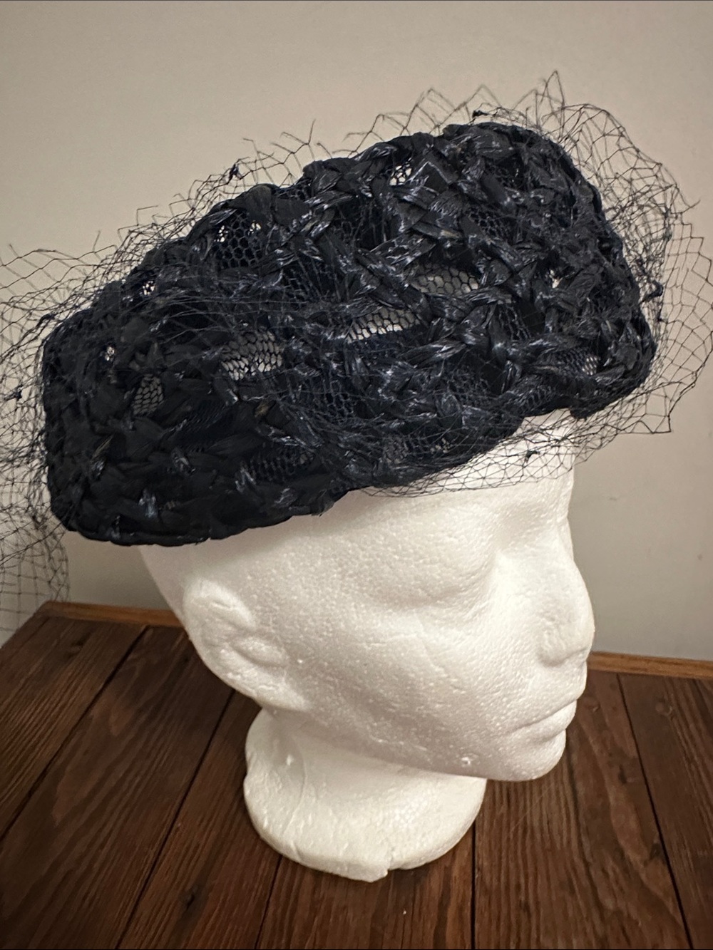 Dark navy blue Veiled Pillbox Hat — Women's Classic Cocktail Accessory